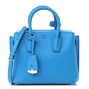 MCM Grained Calfskin Mini Milla Tote Tile Blue